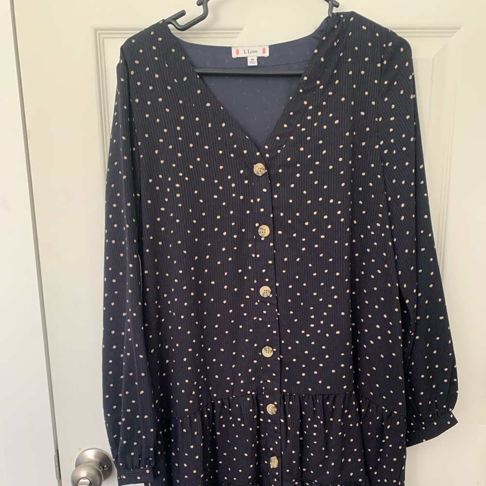Shop DressUp Button Navy Dot Dress
